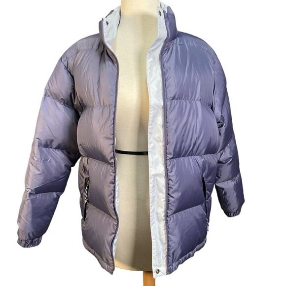 L.L.Bean Purple White reversible Down Puffer women’s Large Retro from 1990’s - Picture 9 of 16